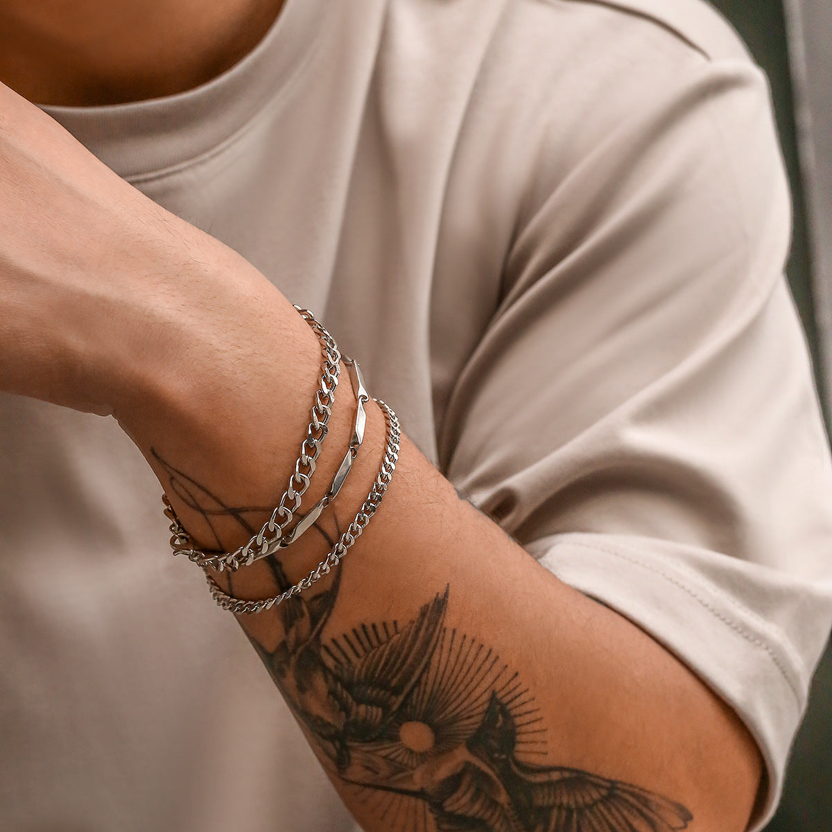 Three-Piece Layered Stainless Steel Bracelet Set — detail view 9