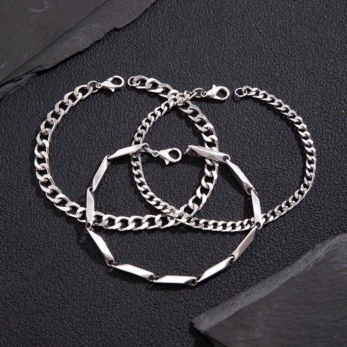 Three-Piece Layered Stainless Steel Bracelet Set — detail view 8