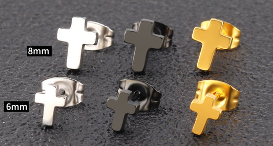 Minimal Stainless Steel Stud Earrings — detail view 1