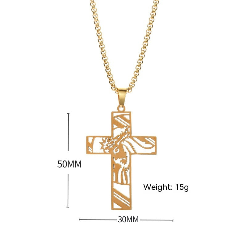 Hollow Cross Pendant Necklace — detail view 2