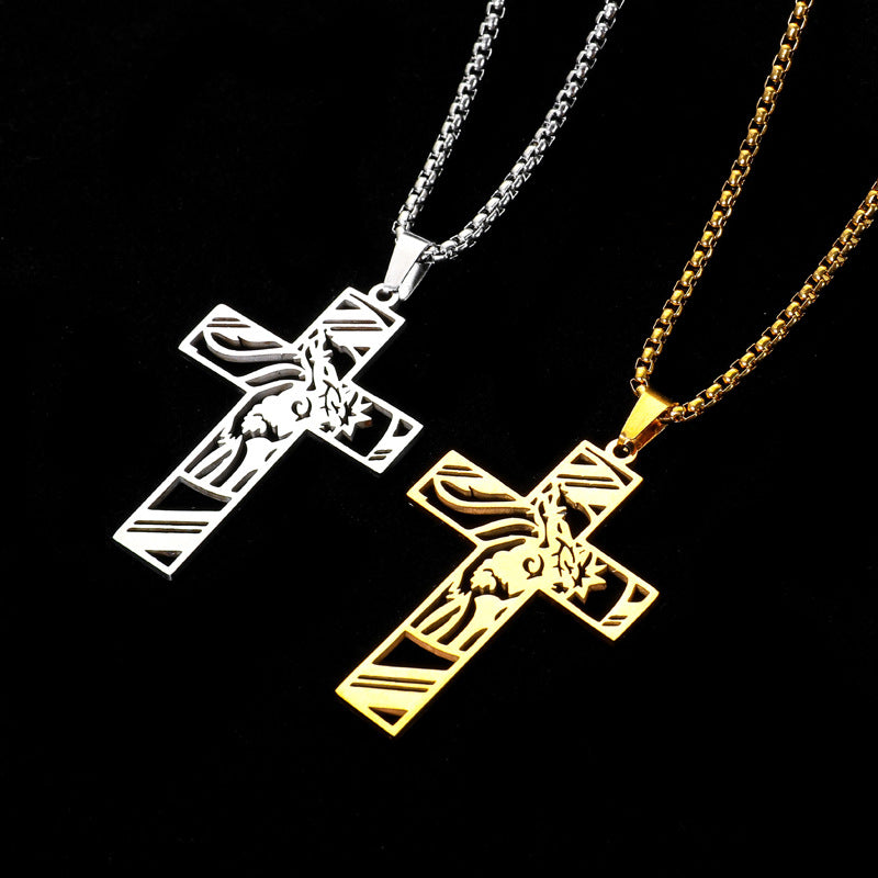 Hollow Cross Pendant Necklace — detail view 3