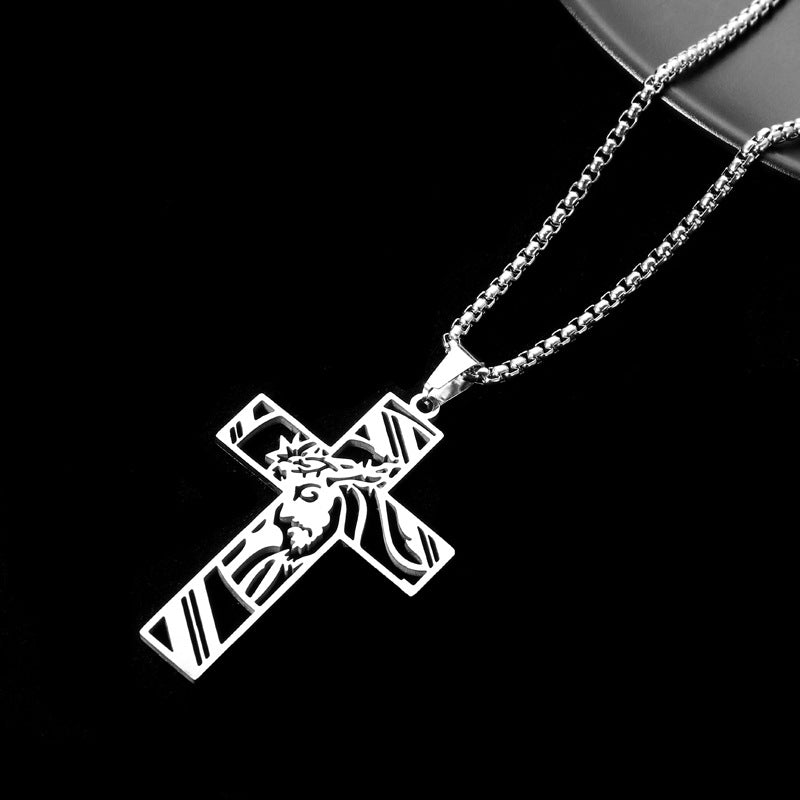 Hollow Cross Pendant Necklace — detail view 4