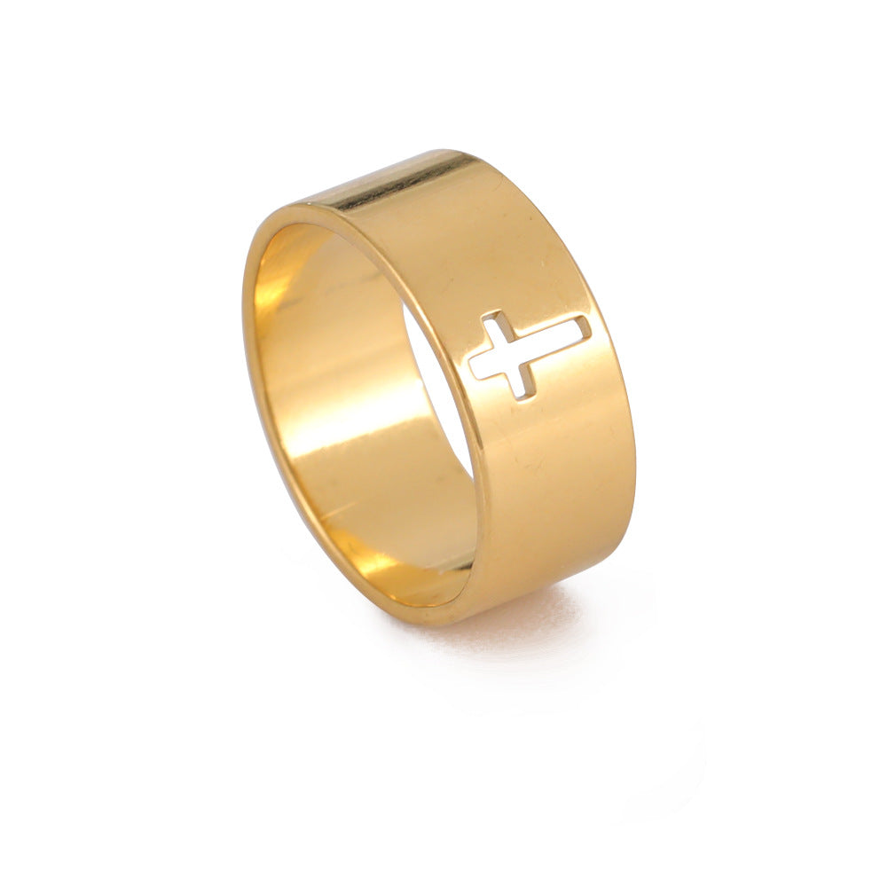 Hollow Cross Stainless Steel Ring — detail view 3