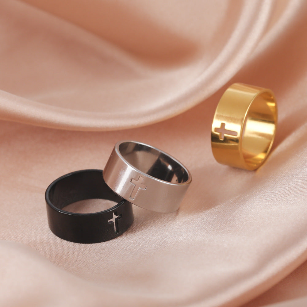 Hollow Cross Stainless Steel Ring — product view