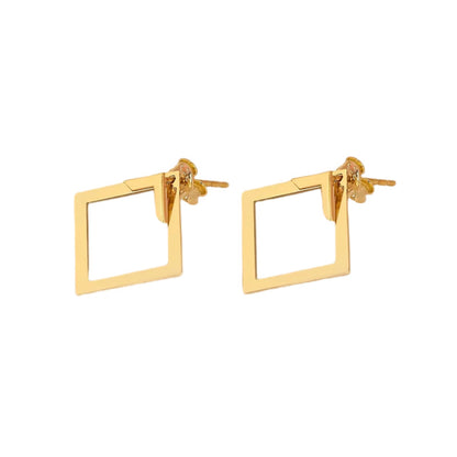 Square Geometric Steel Earrings — detail view 4