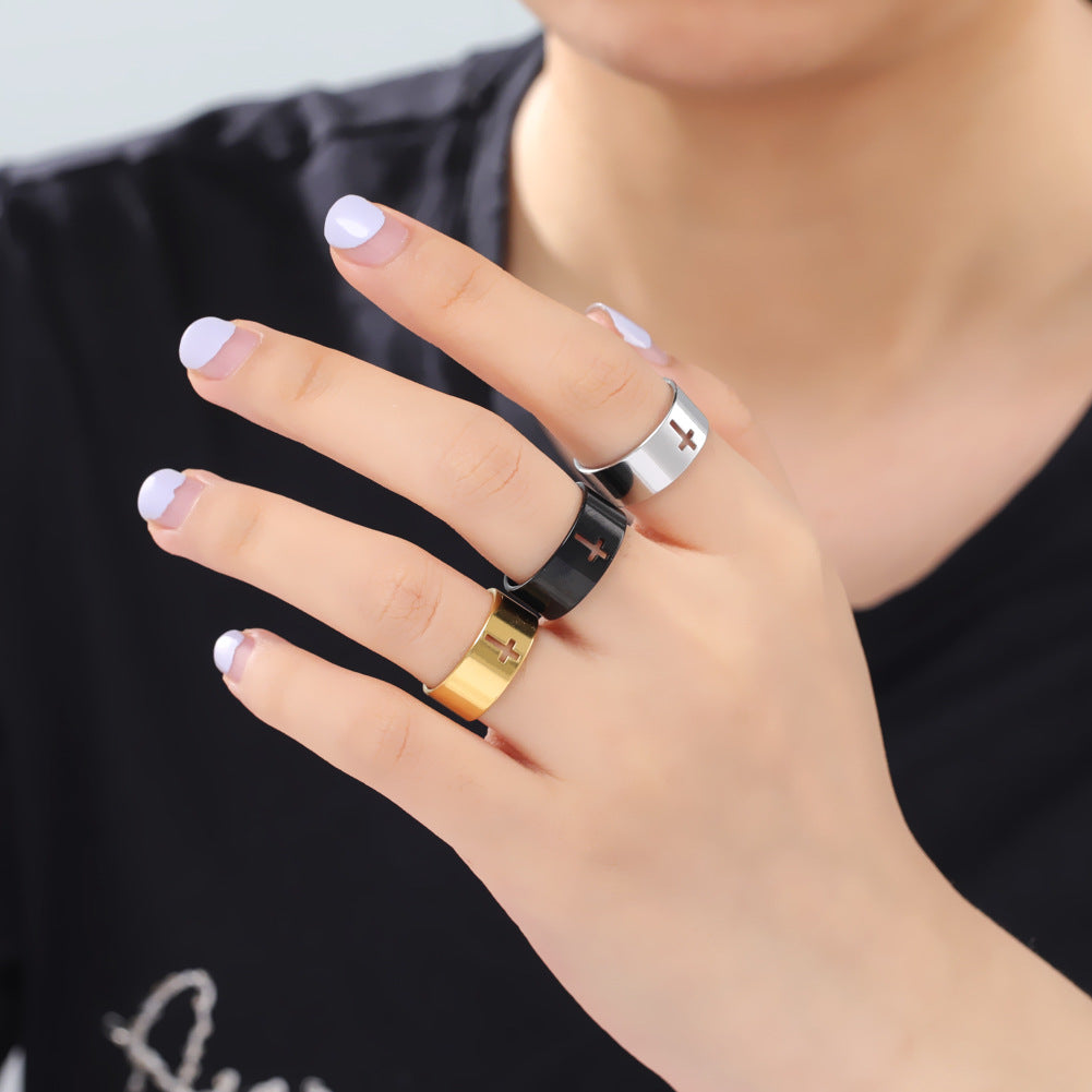 Hollow Cross Stainless Steel Ring — detail view 5