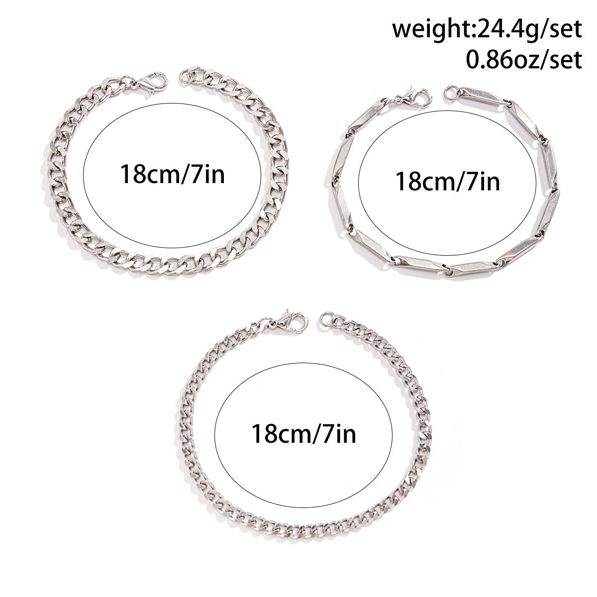 Three-Piece Layered Stainless Steel Bracelet Set — detail view 4