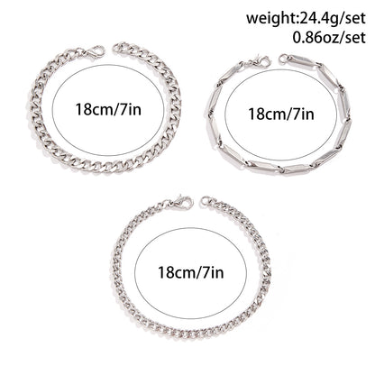 Three-Piece Layered Stainless Steel Bracelet Set — detail view 4