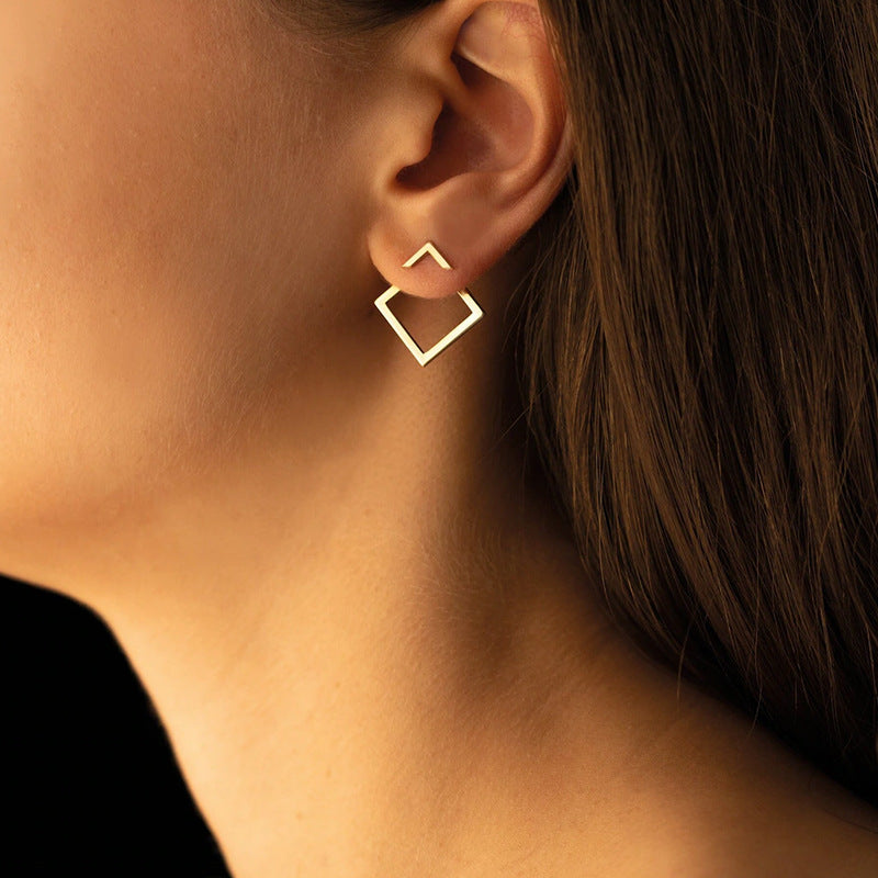 Square Geometric Steel Earrings — detail view 1
