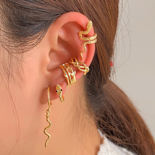 Gold Snake Non-Piercing Ear Cuff Set — product view
