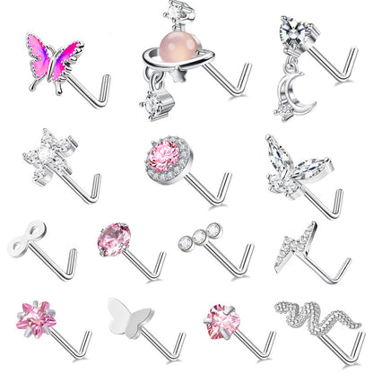 Zircon Heart & Butterfly Nose Stud Set — product view