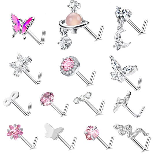 Zircon Heart & Butterfly Nose Stud Set — product view