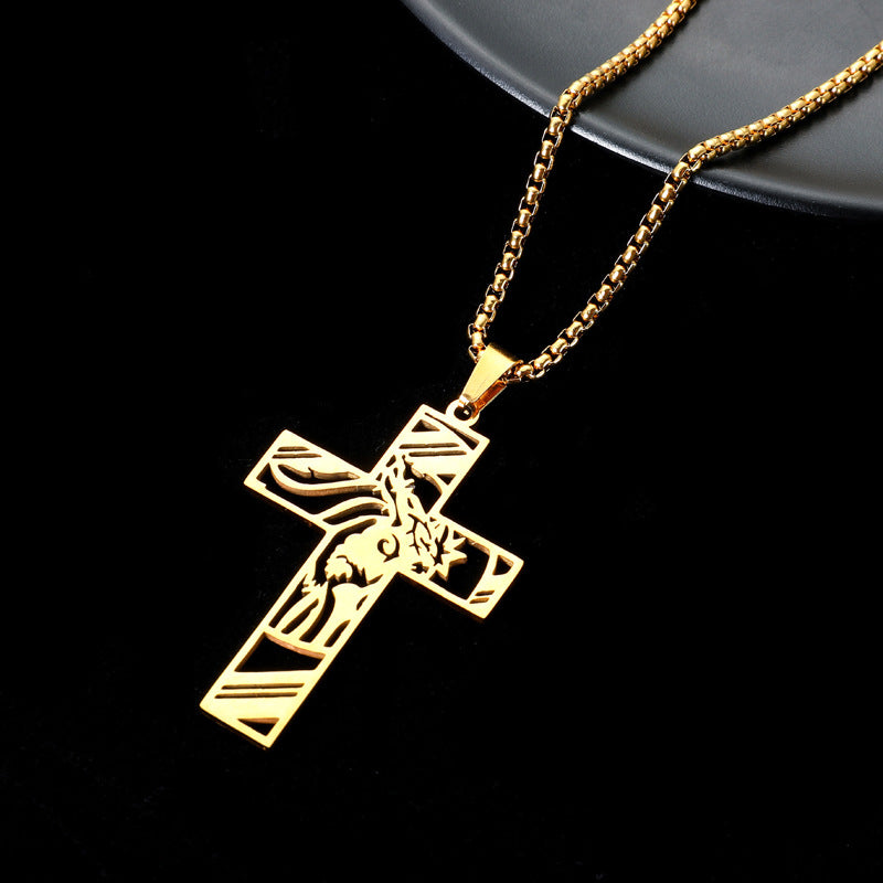 Hollow Cross Pendant Necklace — detail view 8