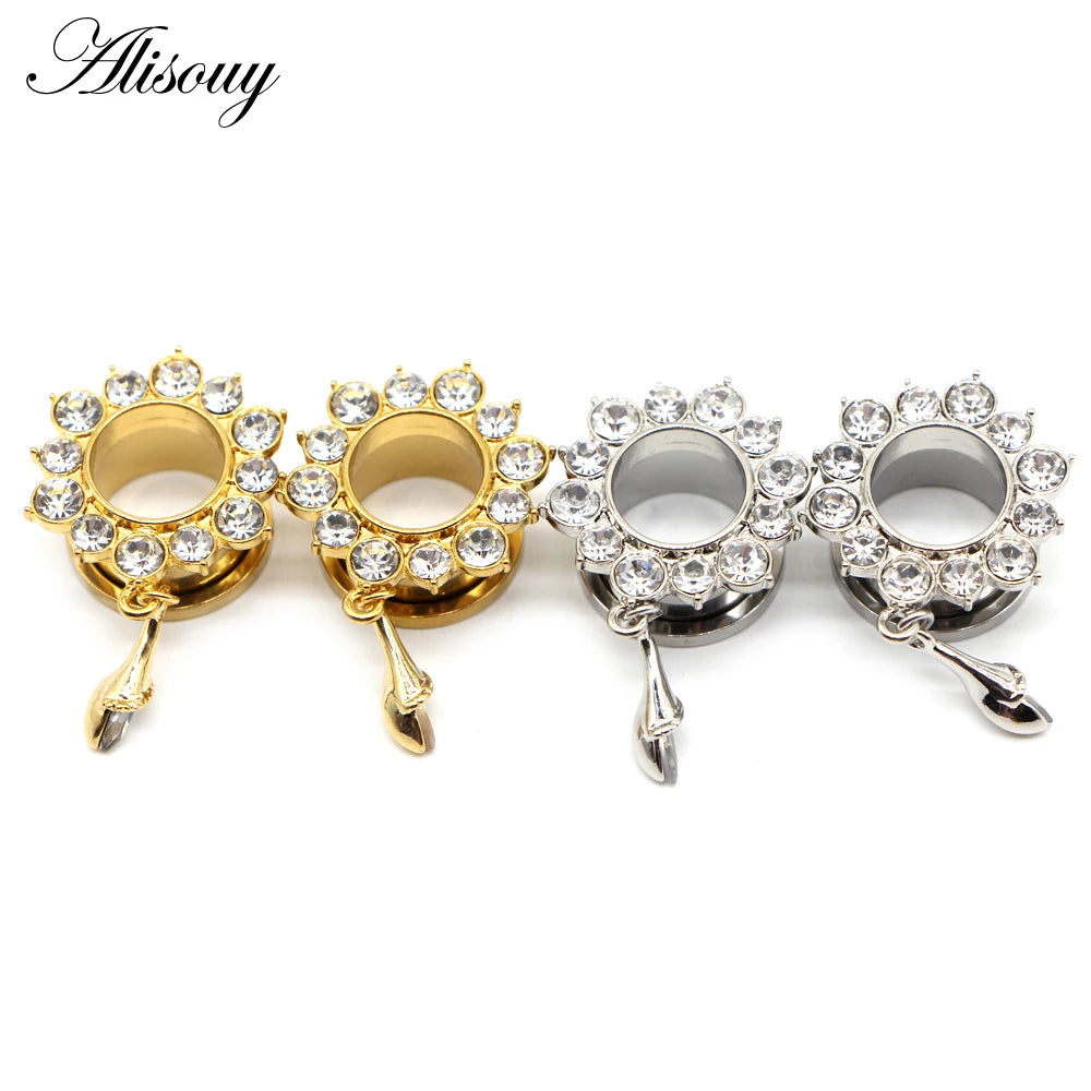 Crystal Drop Stainless Steel Ear Tunnels