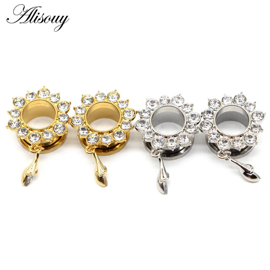 Crystal Drop Stainless Steel Ear Tunnels