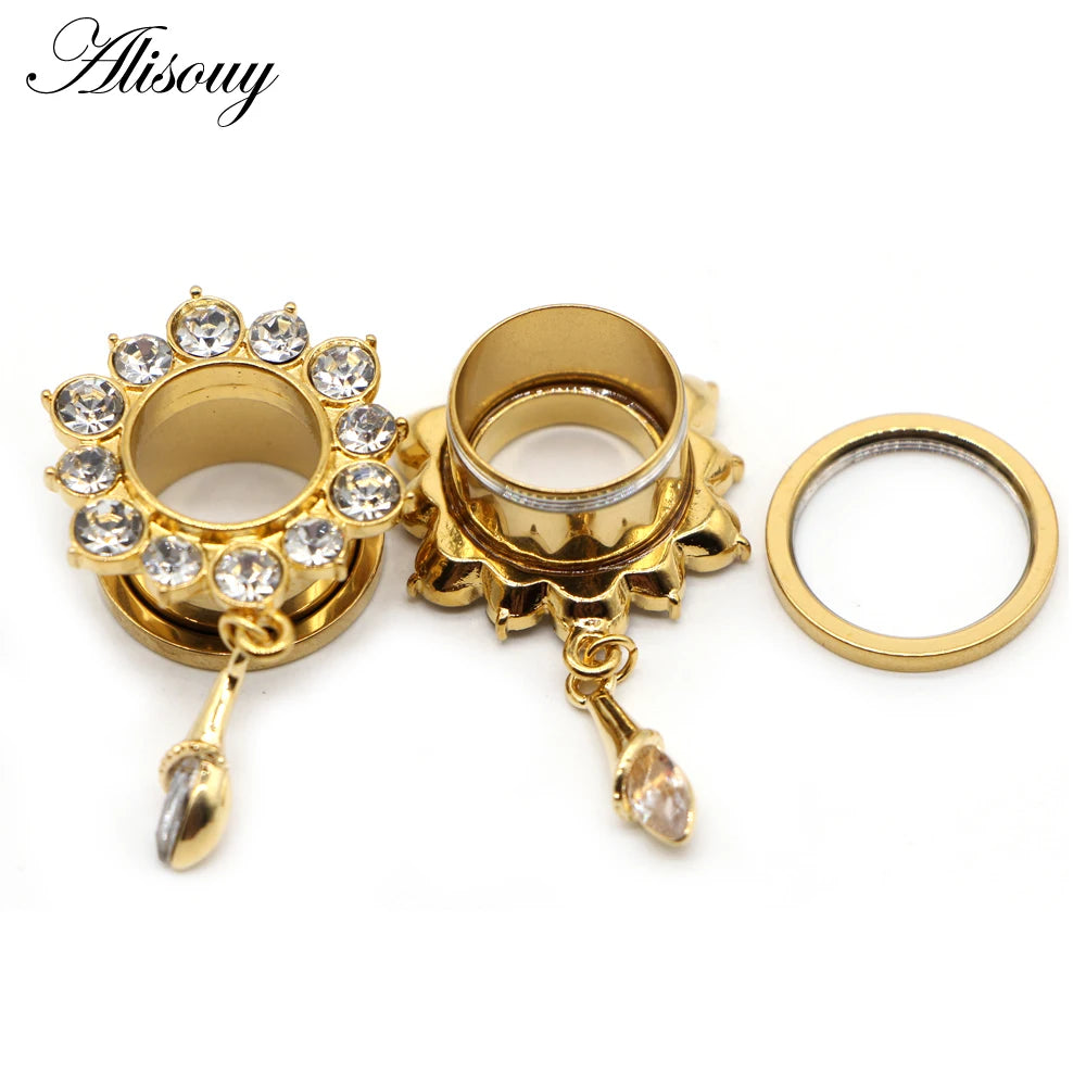 Crystal Drop Stainless Steel Ear Tunnels