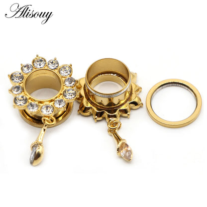 Crystal Drop Stainless Steel Ear Tunnels