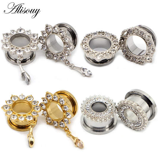 Crystal Drop Stainless Steel Ear Tunnels