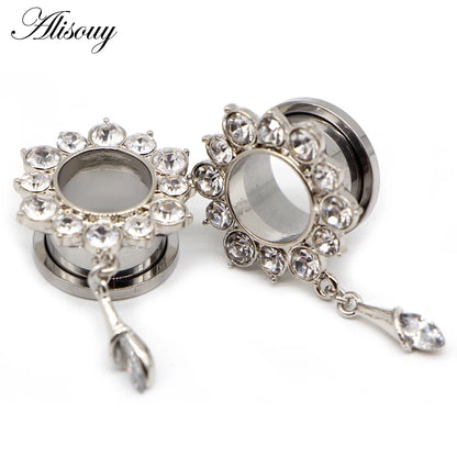 Crystal Drop Stainless Steel Ear Tunnels