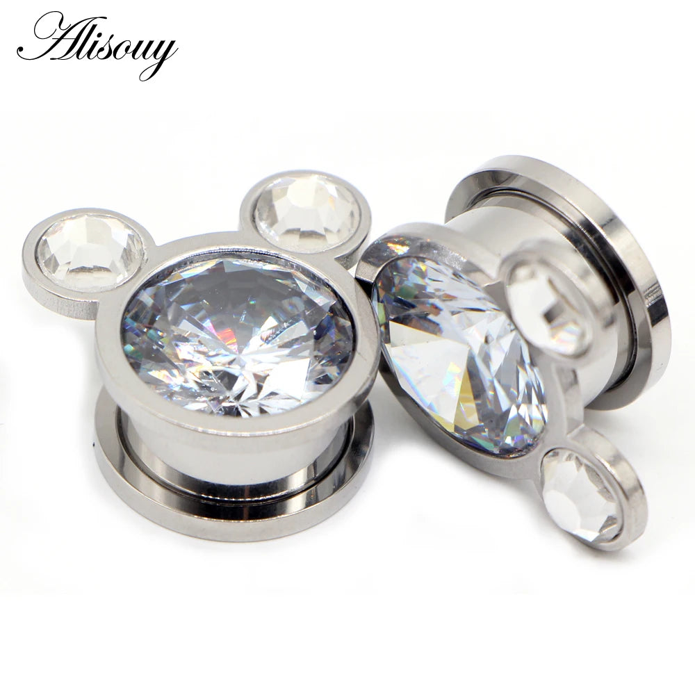 Crystal Drop Stainless Steel Ear Tunnels