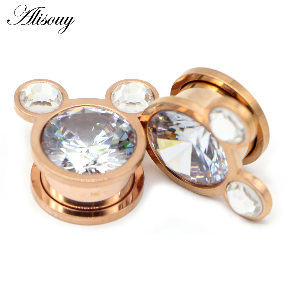 Crystal Drop Stainless Steel Ear Tunnels
