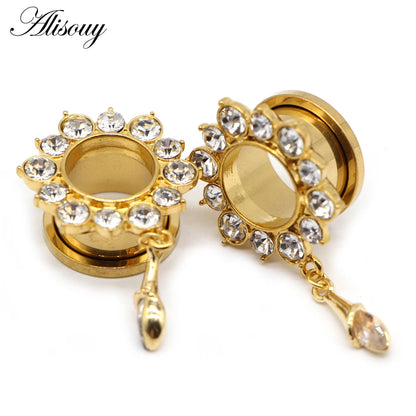 Crystal Drop Stainless Steel Ear Tunnels