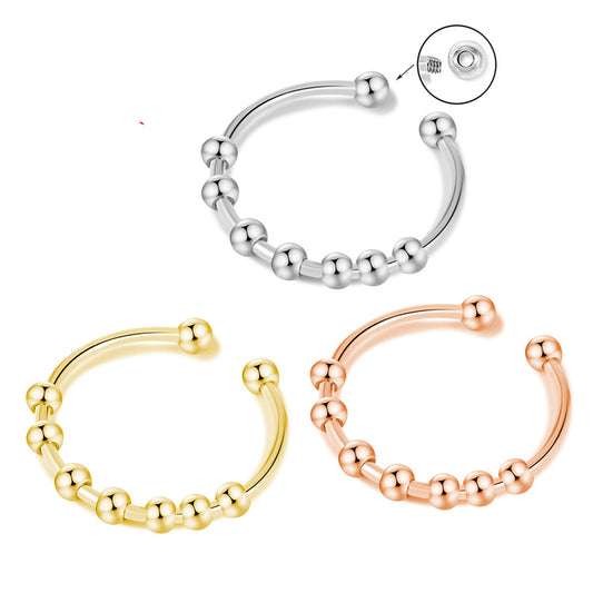 Adjustable Bead Stainless Steel Ring — product view