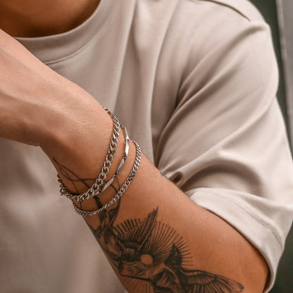 Three-Piece Layered Stainless Steel Bracelet Set — detail view 1
