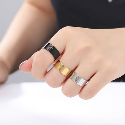 Hollow Cross Stainless Steel Ring — detail view 4