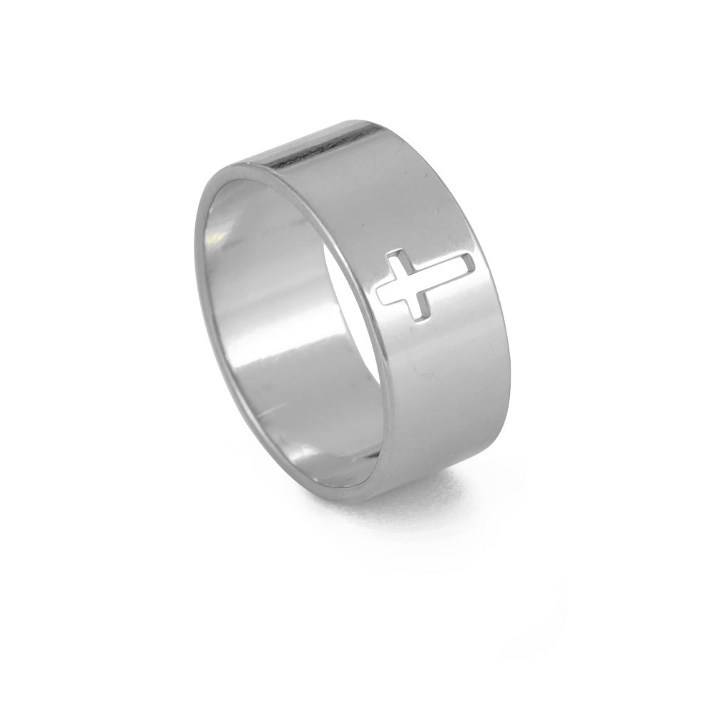 Hollow Cross Stainless Steel Ring — detail view 2