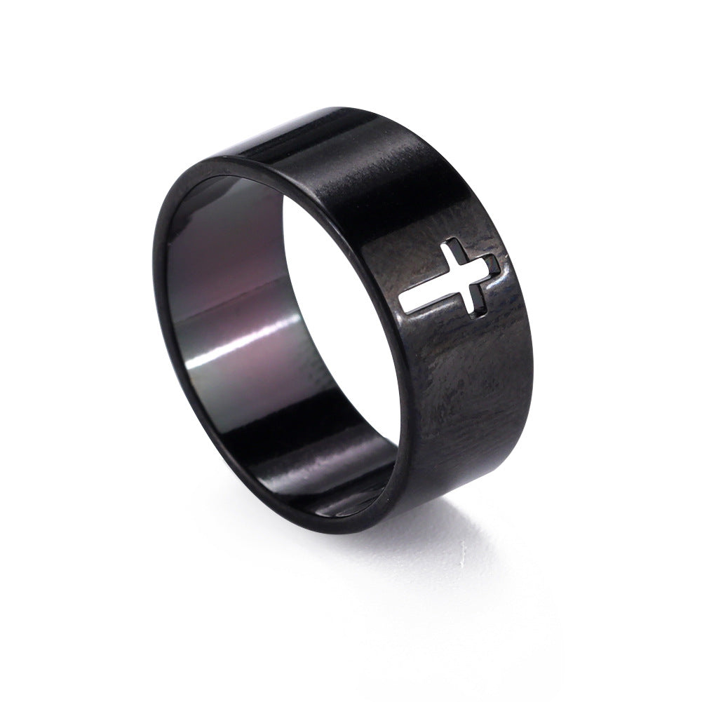 Hollow Cross Stainless Steel Ring — detail view 7