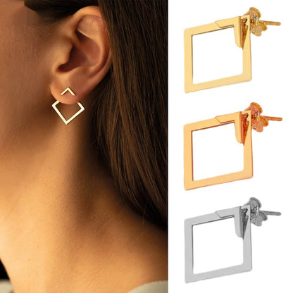 Square Geometric Steel Earrings — product view