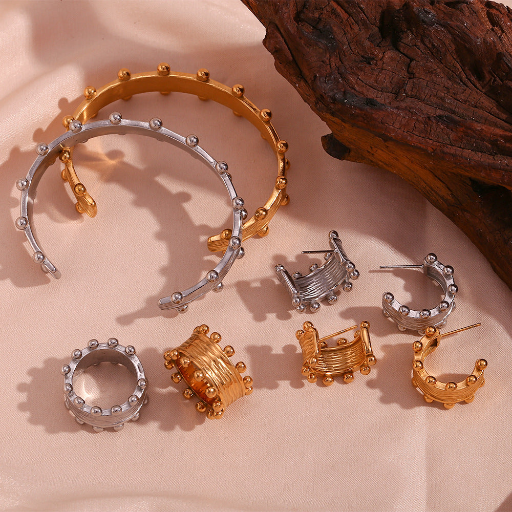 Sculptural Stainless Steel Cuff Bracelet — detail view 3