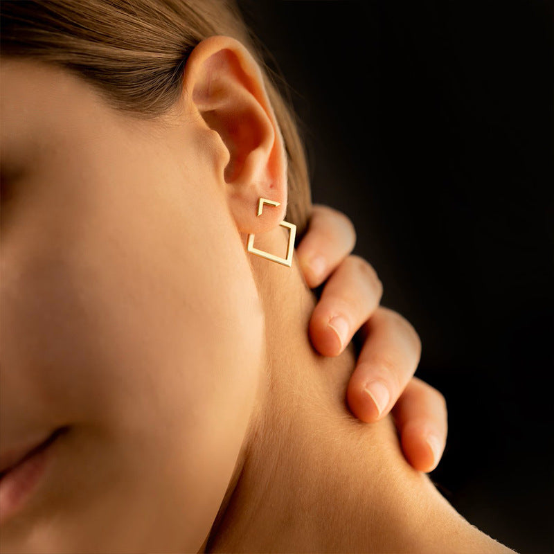 Square Geometric Steel Earrings — detail view 2