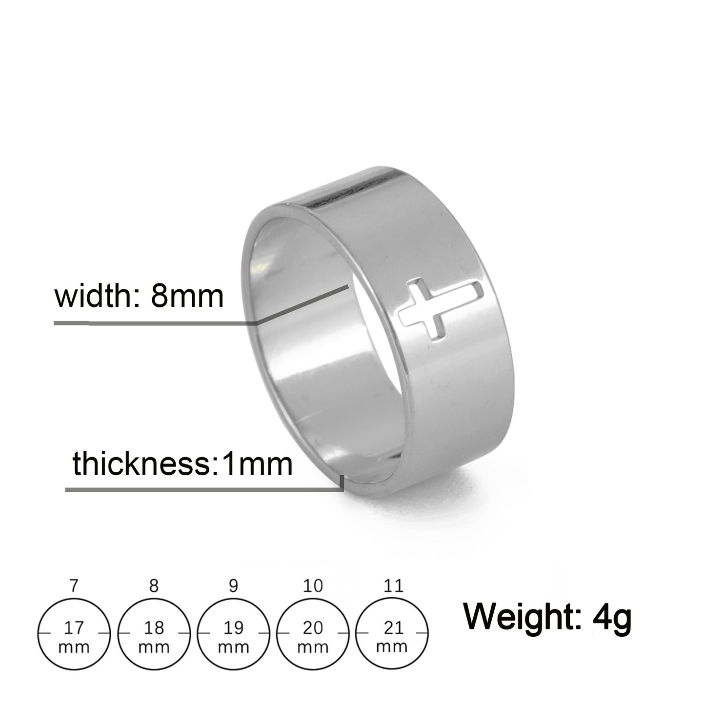 Hollow Cross Stainless Steel Ring — detail view 8