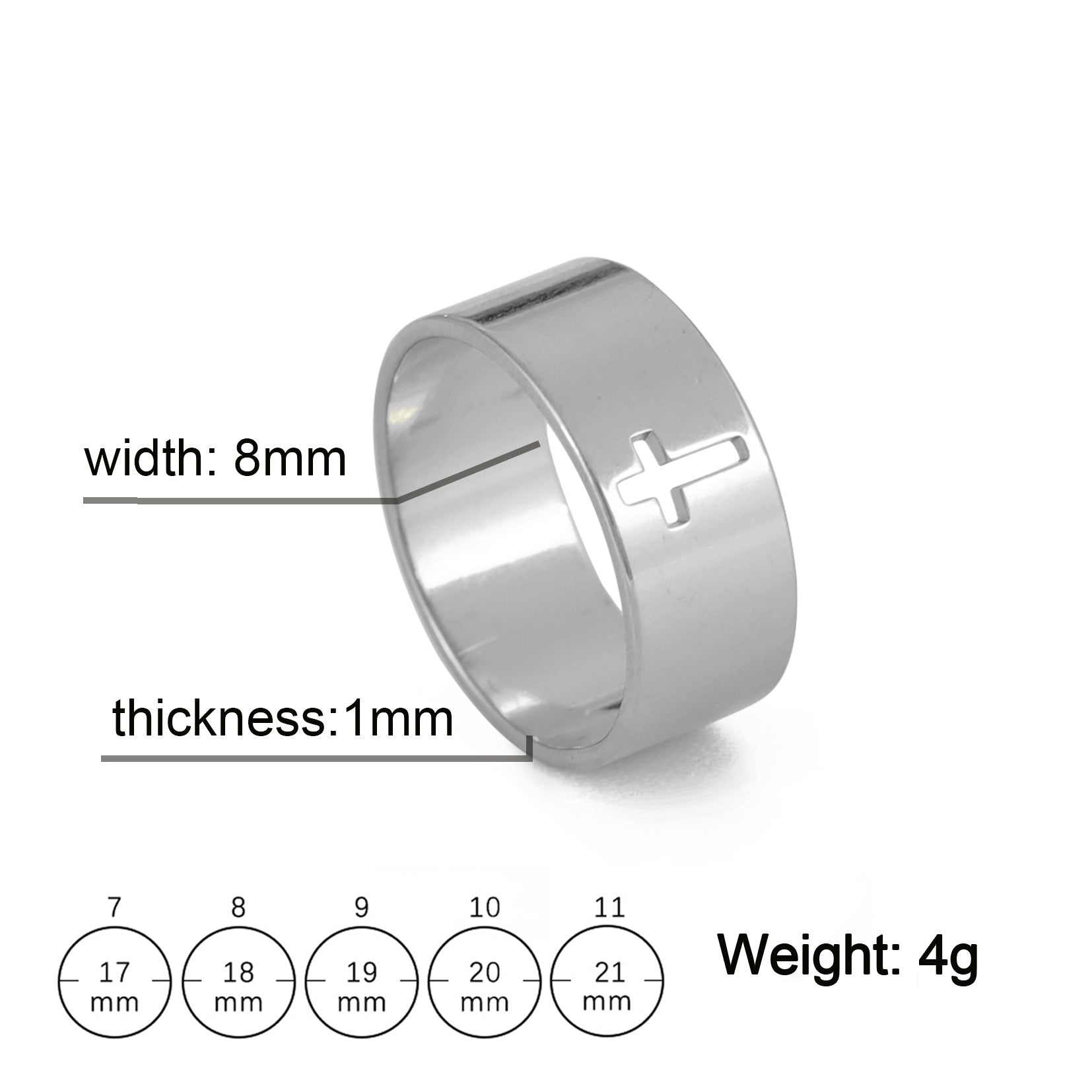 Hollow Cross Stainless Steel Ring — detail view 8